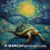 A painting of a turtle on a starry night