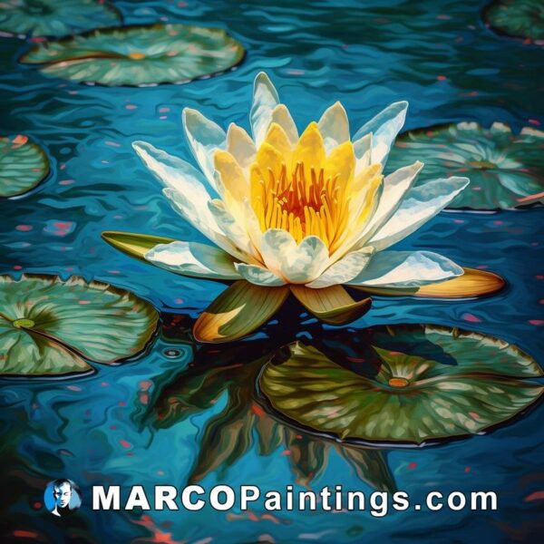 A painting of a water lily floating in the water art