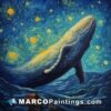 A painting of a whale in the night sky