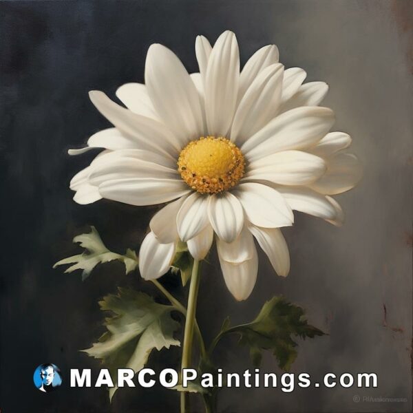A painting of a white daisy in a grey background