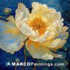 A painting of a white peony in blue