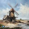 A painting of a windmill in the countryside