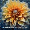 A painting of a yellow dahlia
