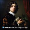 A painting of a young man holding a snake