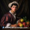 A painting of a young man posing with some fruit