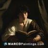 A painting of a young man reading a book