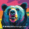 A painting of an angry bear of different colors