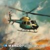 A painting of an army helicopter flying