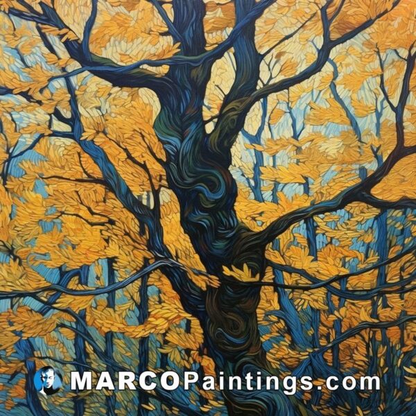 A painting of an autumn tree and branches