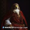 A painting of an eagle dressed in a red sweater