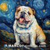 A painting of an english bulldog on a starry night