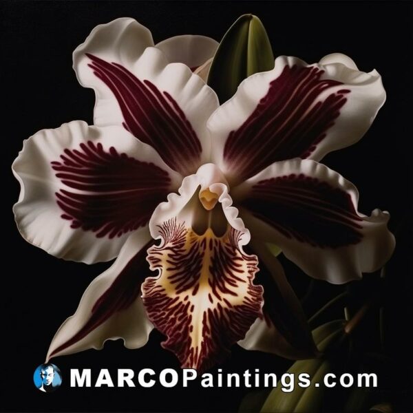 A painting of an exotic orchid on a black background