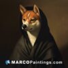 A painting of an ishibe dog wearing a hooded robe