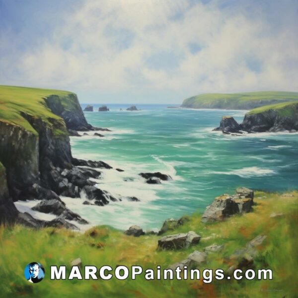 A painting of an ocean view along the coast of county cornwall