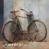 A painting of an old bike with some rust on it