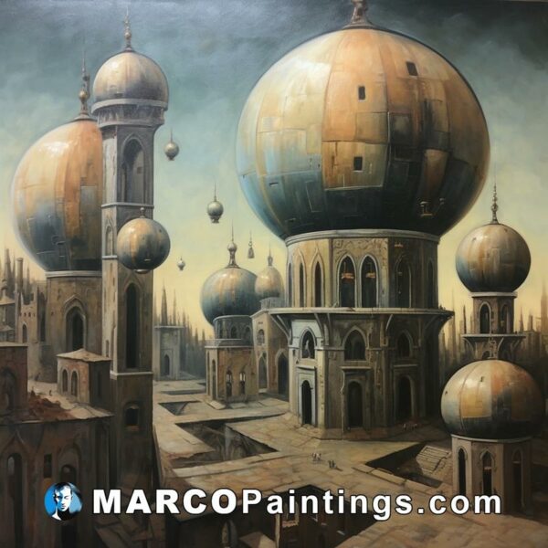 A painting of an old city with many domes