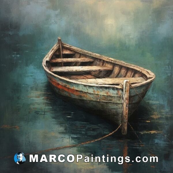 A painting of an old fashioned boat on the water