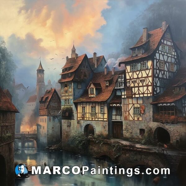 A painting of an old town