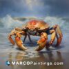 A painting of an orange crab at the beach