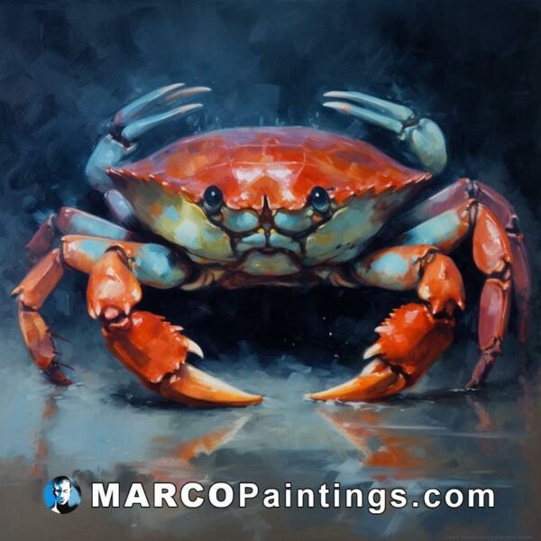 A painting of an orange crab in water