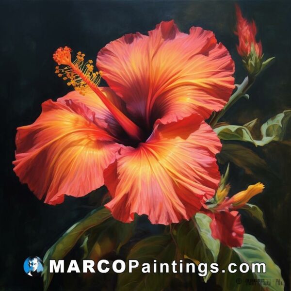 A painting of an orange hibiscus flower