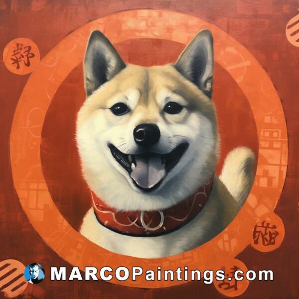 A painting of an shiba shiba painting on an orange background