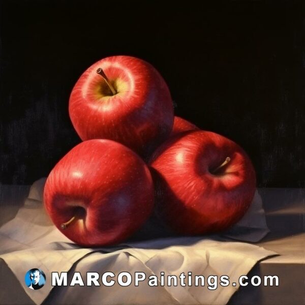 A painting of apples on the tablecloth