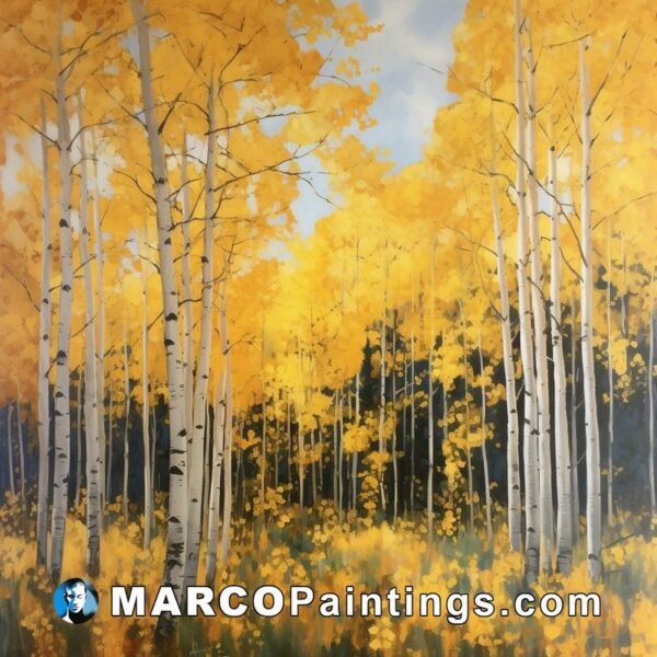 A painting of aspen tree in autumn colors