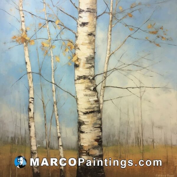 A painting of birch trees in the field