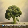 A painting of broccoli on a table top