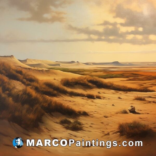 A painting of brown sand dunes