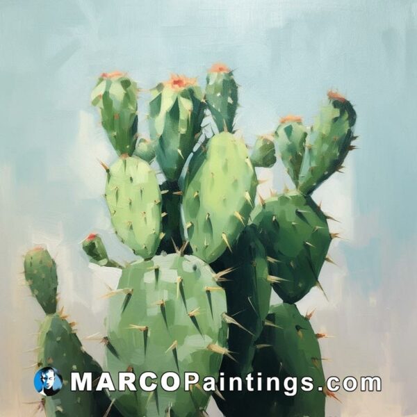 A painting of cactus on a blue sky