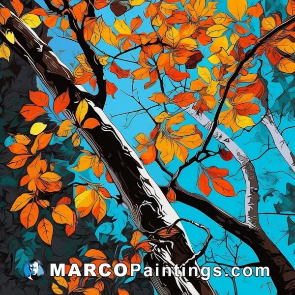 A painting of colorful leaves on a tree