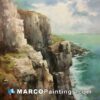 A painting of dramatic cliffs on the north side of the ocean