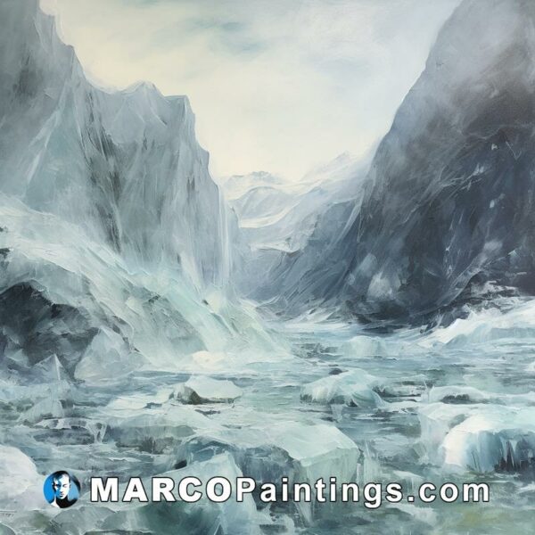 A painting of glaciers in the snow