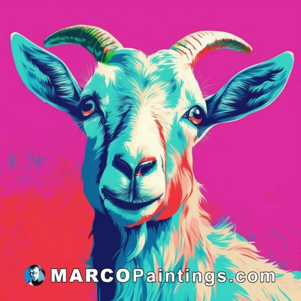A painting of goat on a pink background