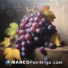 A painting of grapes with yellow leaves