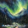 A painting of green aurora bore in the snow