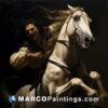 A painting of man riding a white horse