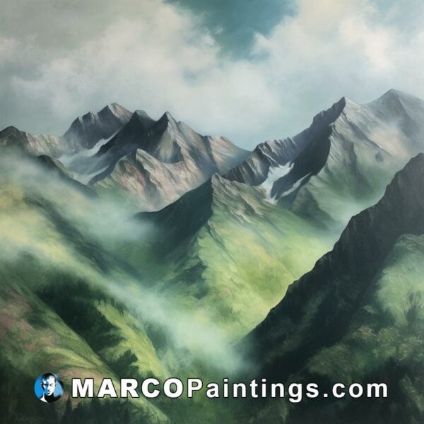 A painting of many mountains