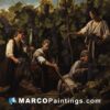 A painting of men gathering grapes