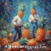 A painting of men pineapples