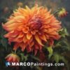 A painting of orange dahlia flower