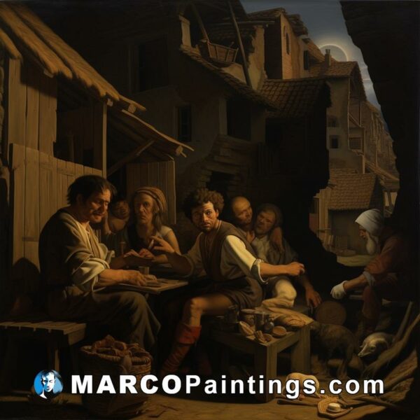 A painting of people sitting