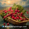 A painting of radishes in a boat