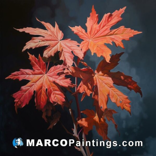 A painting of red maple leaves in the light