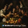 A painting of seven men and fruits