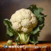 A painting of some cauliflower with leaves