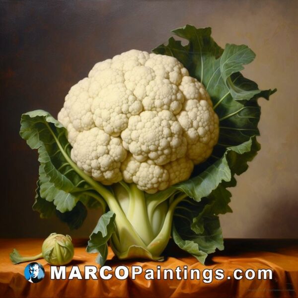 A painting of some cauliflower with leaves