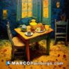 A painting of tea at the table by van gogh